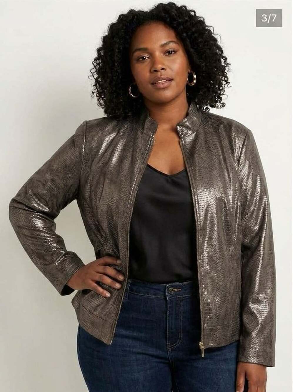 R.Q.T. Woman Metallic Snake Print Zip Front Jacket Size 2X
